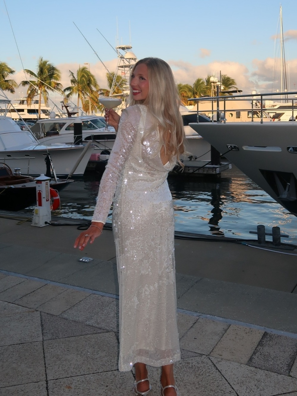 White sequin cowl back dress!!!! Perfect for bachelorettes :)